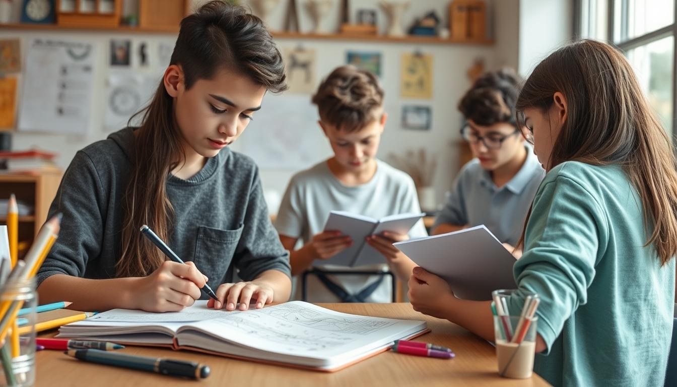 Student using a study guide to organize academic notes